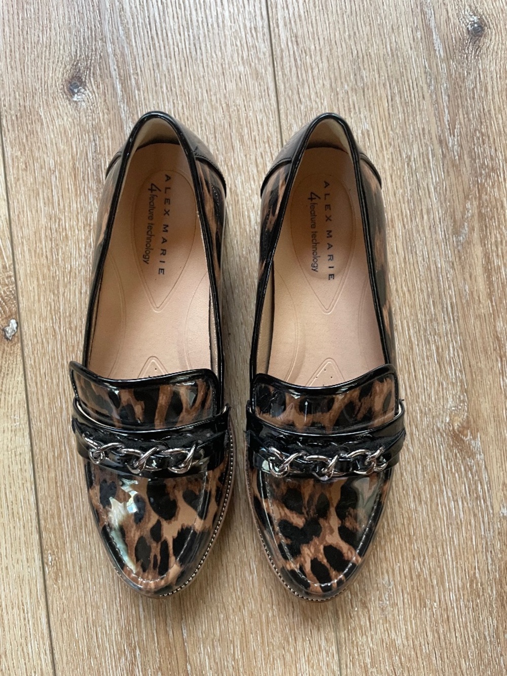 Alex Marie Patent Faux Leather Chucky Loafers w/Leopard Print Size 7
